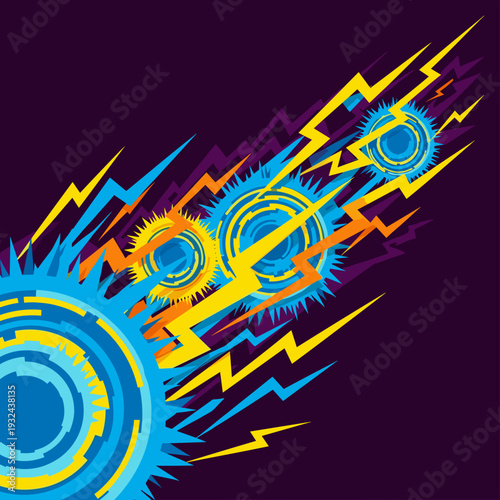 High energy abstract background with electrical sparks and circular patterns