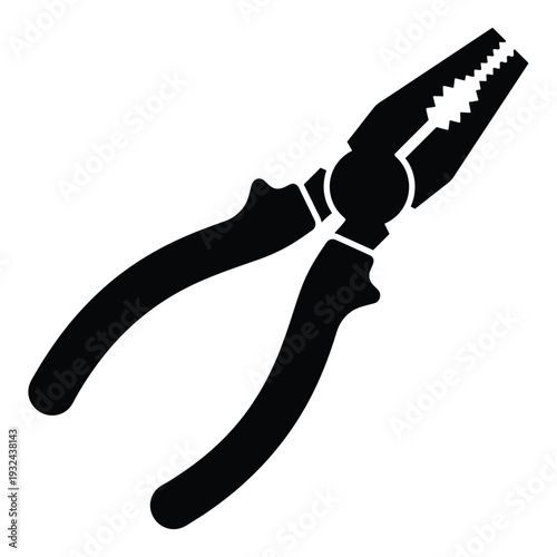 Black silhouette of combination pliers on a white background