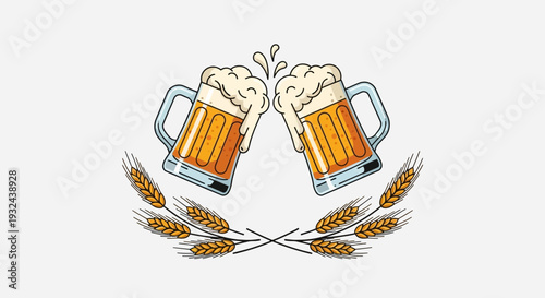 Beer Mugs Cheers Illustration – Oktoberfest Celebration Vector Design