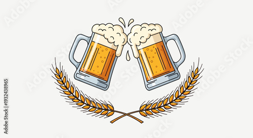 Beer Mugs Cheers Illustration – Oktoberfest Celebration Vector Design