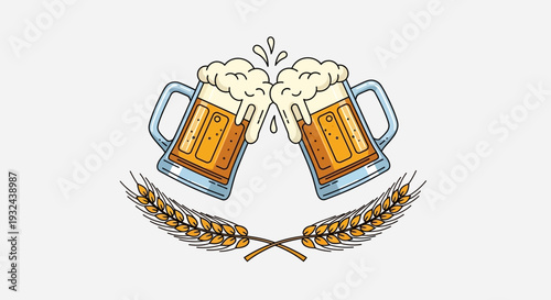 Beer Mugs Cheers Illustration – Oktoberfest Celebration Vector Design