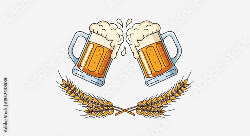 Beer Mugs Cheers Illustration – Oktoberfest Celebration Vector Design