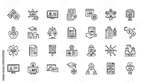 E-learning and LMS outline vector icons editable stroke set