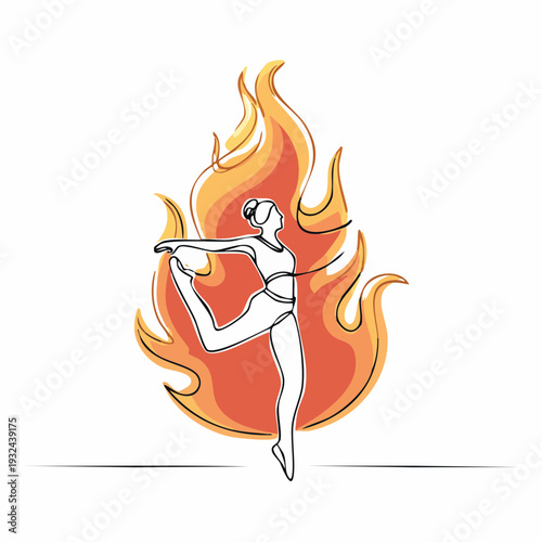 Dancer in motion surrounded by vibrant flames.