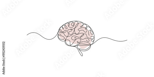 Continuous line art illustration of a human brain representing thought and creativity
