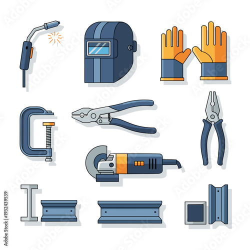 Comprehensive collection of welding tools and protective equipment