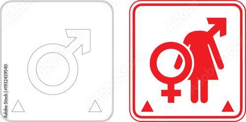 Gender symbols bathroom sign red graphic elements