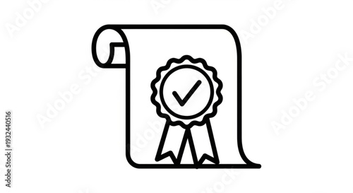 A certificate graphic illustration with a checkmark and ribbon, symbolizing approval or verification on a document.