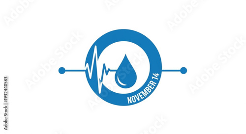 World diabetes day logo with heartbeat and water droplet symbol on november 14 blue circular design healthcare awareness concept