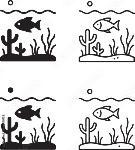 Isolated Underwater Marine World, Underwater Marine World icon, Underwater Marine World vector, marine ecosystem illustration, underwater species awareness, ocean wildlife