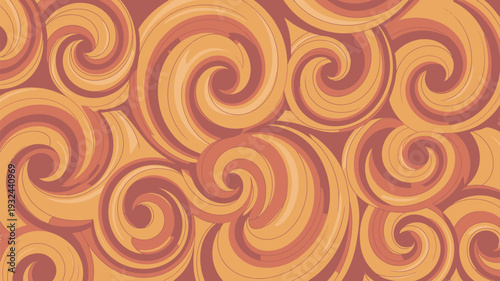 A vibrant and dynamic abstract pattern of swirling shapes in shades of orange and red