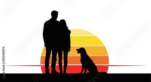 Couple Standing Together with Dog.