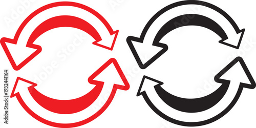 Red and black refresh icon, isolated on transparent background