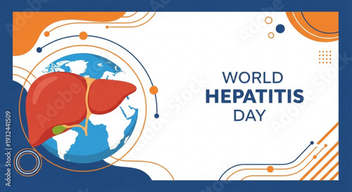 World hepatitis day awareness poster with liver on globe