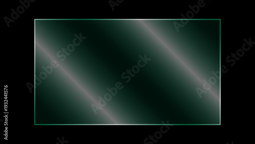Realistic transparent crystal glass plate with light glare and reflection, Clear rectangular soft green shiny glass screen panel showcase on a black background. Vector glass window for mockup designs.