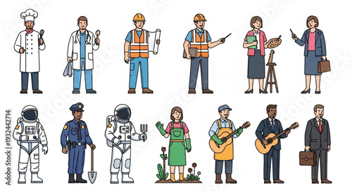 Diverse professions and occupations representing various career paths and roles in society.