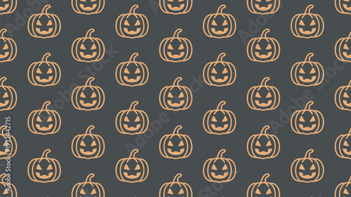 A seamless pattern of orange jack-o-lanterns on a dark gray background for Halloween decorations and designs
