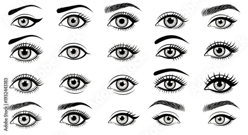Artistic collection of various eye sketches showcasing different shapes and styles.