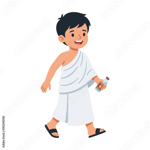 Cute Muslim Boy Wearing Ihram Pilgrimage Isolated