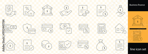 Set of line icon related to income, salary, money, business. Outline icon collection. Editable stroke. Vector illustration