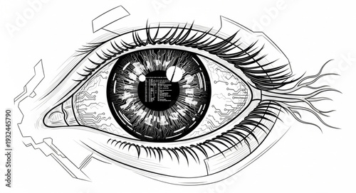 Detailed drawing of a human eye, capturing intricate details and focus.