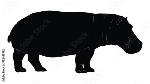 A black silhouette depicting a side view of a hippopotamus