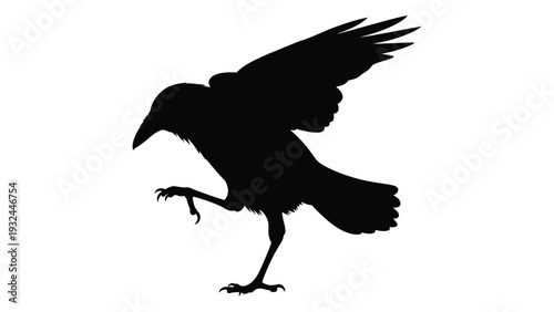 A striking silhouette of a raven in mid stride showcasing its dark form