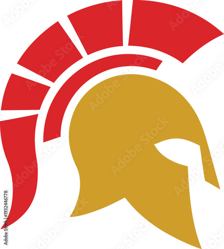 Spartan warrior helmet with red crest side view icon  ancient Greek soldier headgear