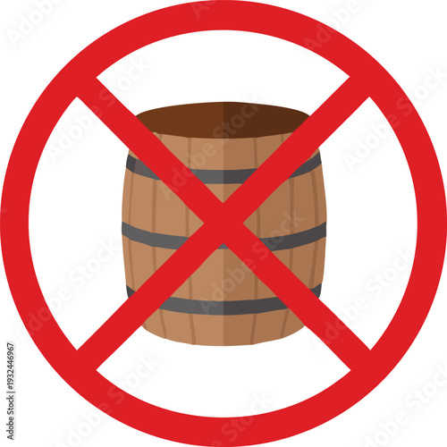 No Alcohol Barrel Symbol Prohibition Sign Isolated on White Background