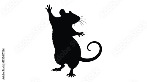 A striking silhouette of a rat standing upright with its paw raised