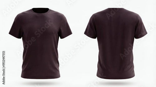 3D mockup of front and back of Plum Noir t-shirt on white background  