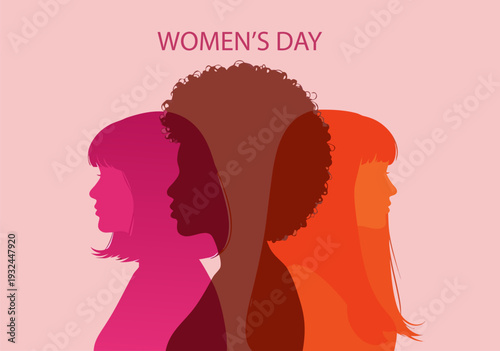Empowering Women's Day vector illustration celebrating diversity and unity with diverse silhouettes