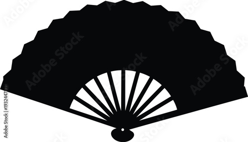 Hand Fan Silhouette Vector Illustration, Traditional Folding Fan Icon for Cultural Dance Accessory Logo Design and Decorative Art