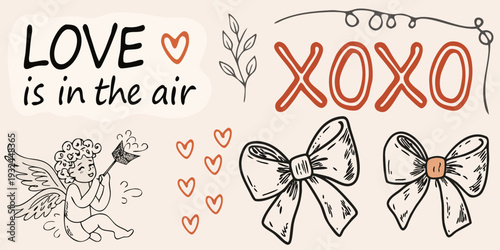 Love is in the air with hearts bows and cupid s arrow
