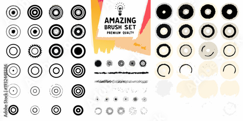 Collection of diverse circular and linear graphic elements for design projects