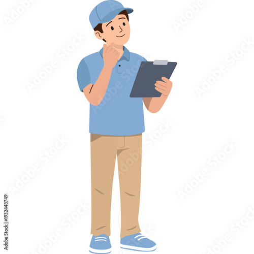 Delivery Person Holding Package and Checklist