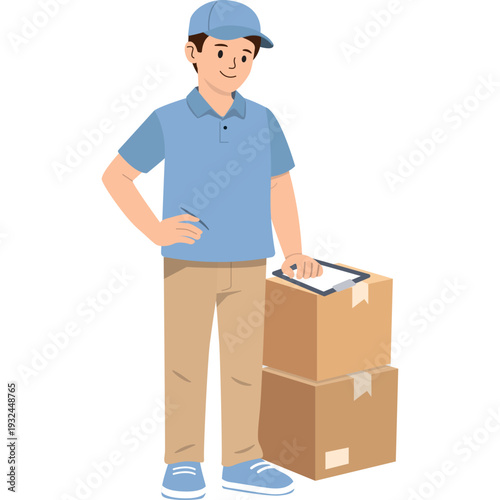 Delivery Person Holding Package and Checklist