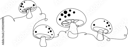 Continuous one line drawing of wild mushrooms minimalist style