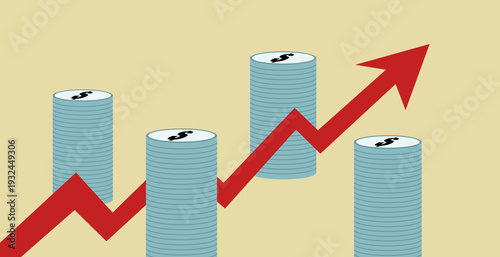 The red arrow points to the top, next to the stacks of coins