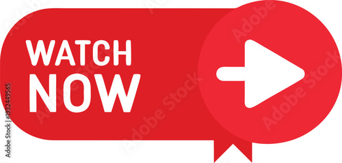 Red Watch Now Button with Play Arrow Icon for Video Streaming and Call to Action