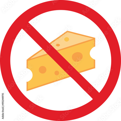 No Cheese Sign Dairy Allergy Warning Food Restriction Symbol Isolated Vector Illustration