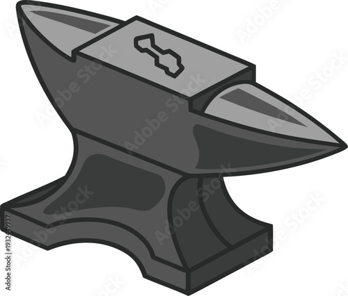 Black anvil vector illustration isolated on white background representing heavy metalworking tools and blacksmithing craftsmanship for industrial design projects or educational craft materials.