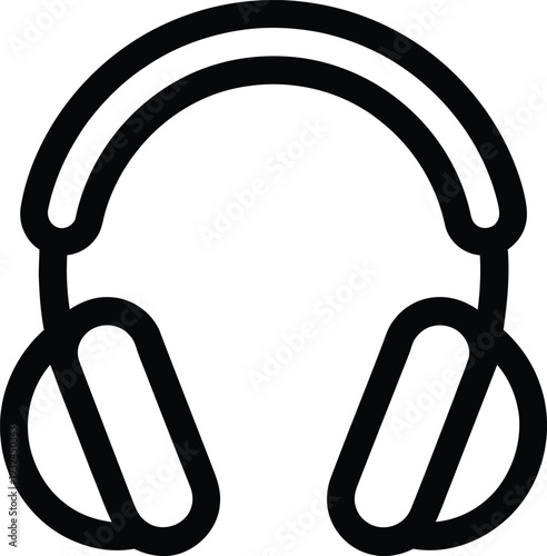 Black linear outline of a pair of headphones icon for music listening podcasting studio recording and audio entertainment symbols