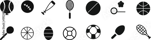 Minimalist Sports Equipment Icon Set: Flat Vector Symbols for Athletics and Fitness