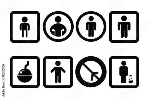 Universal Man and Public Information Sign Set: Restroom, Warning, Prohibition, and Facility Navigation Icons