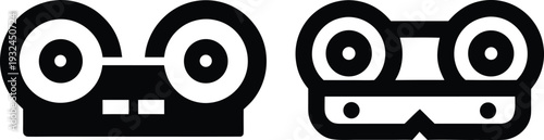 Vintage Reel-to-Reel Audio Tape Recorder Icons Minimalist Retro Music Vector
