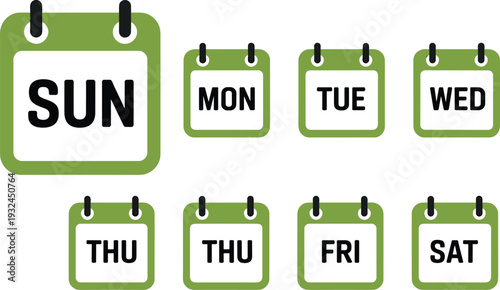 Calendar Icons for Days of the Week vector illustration