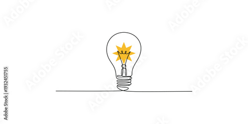 A minimalist line drawing of a glowing lightbulb representing a bright idea or creative spark