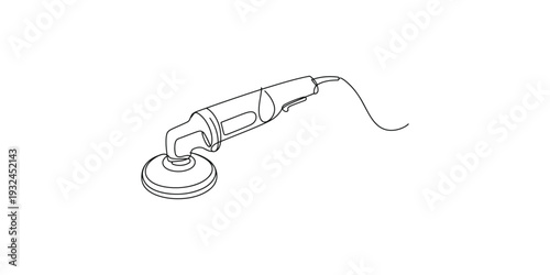 Line drawing of a portable electric angle grinder or polisher tool with a power cord