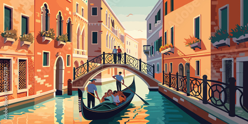 Romantic gondola ride through Venice canal with beautiful architecture